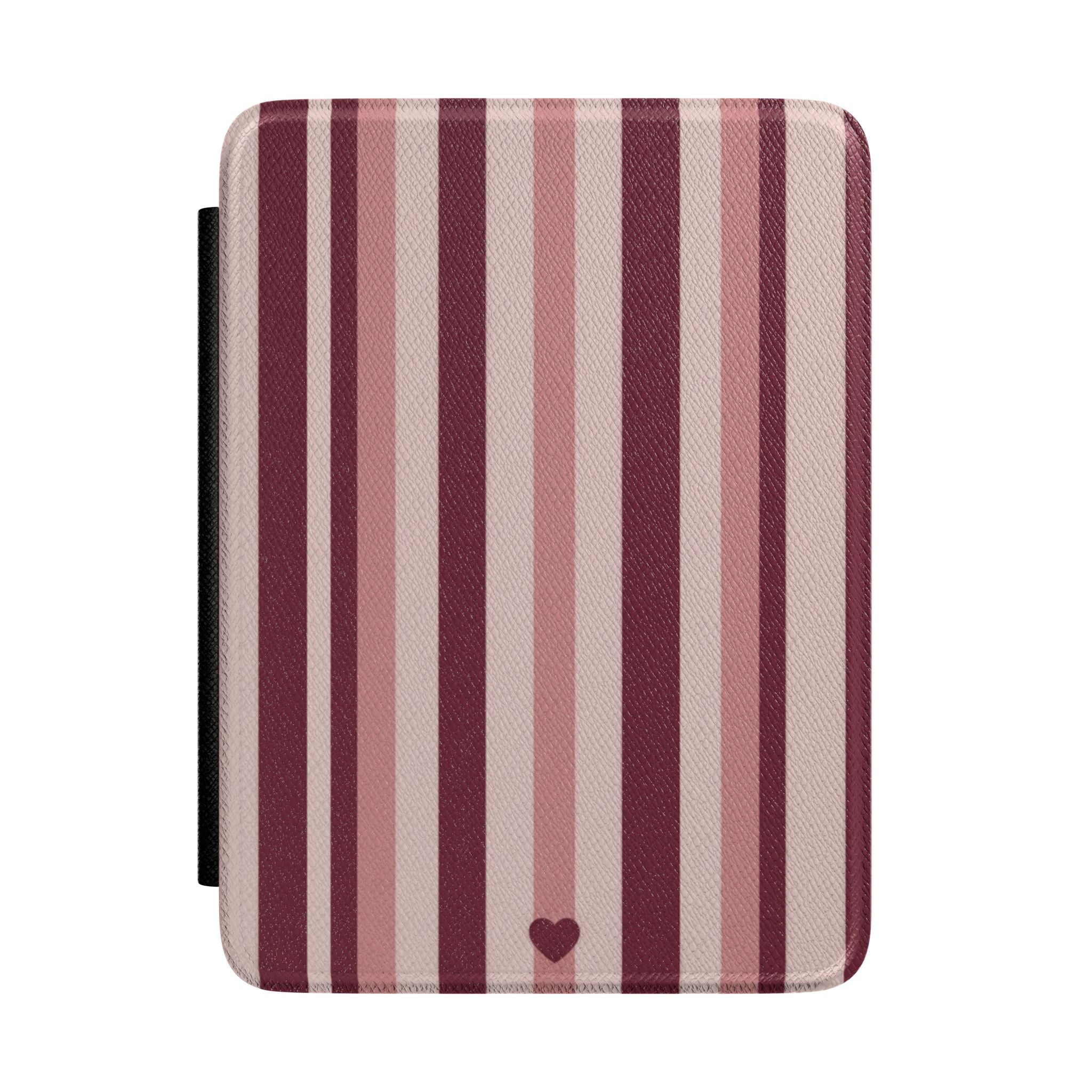 Striped Heart Kindle Case — Pink & Burgundy Protective E-Reader Cover