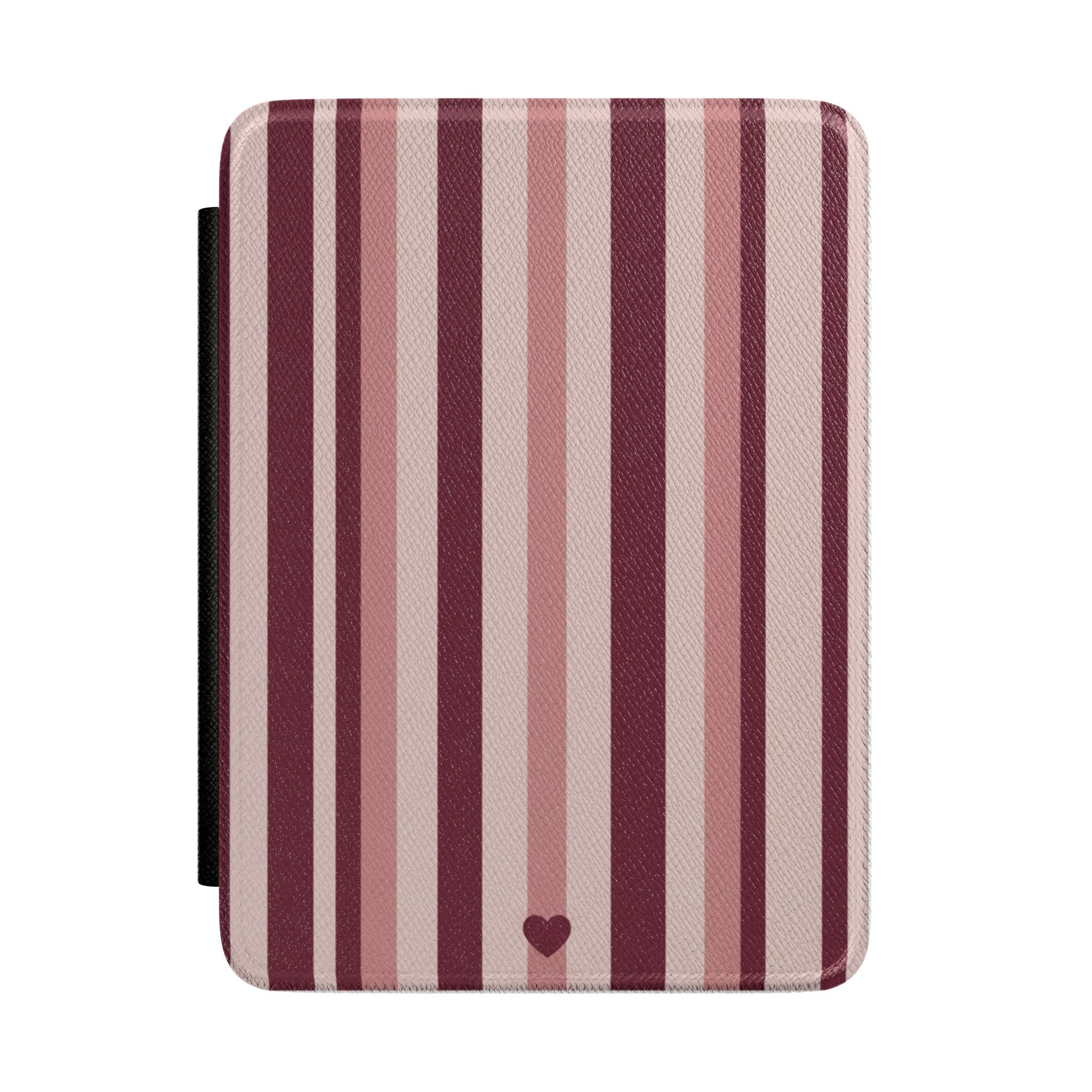 Pink Burgundy Stripe Kindle Case | Heart Accent