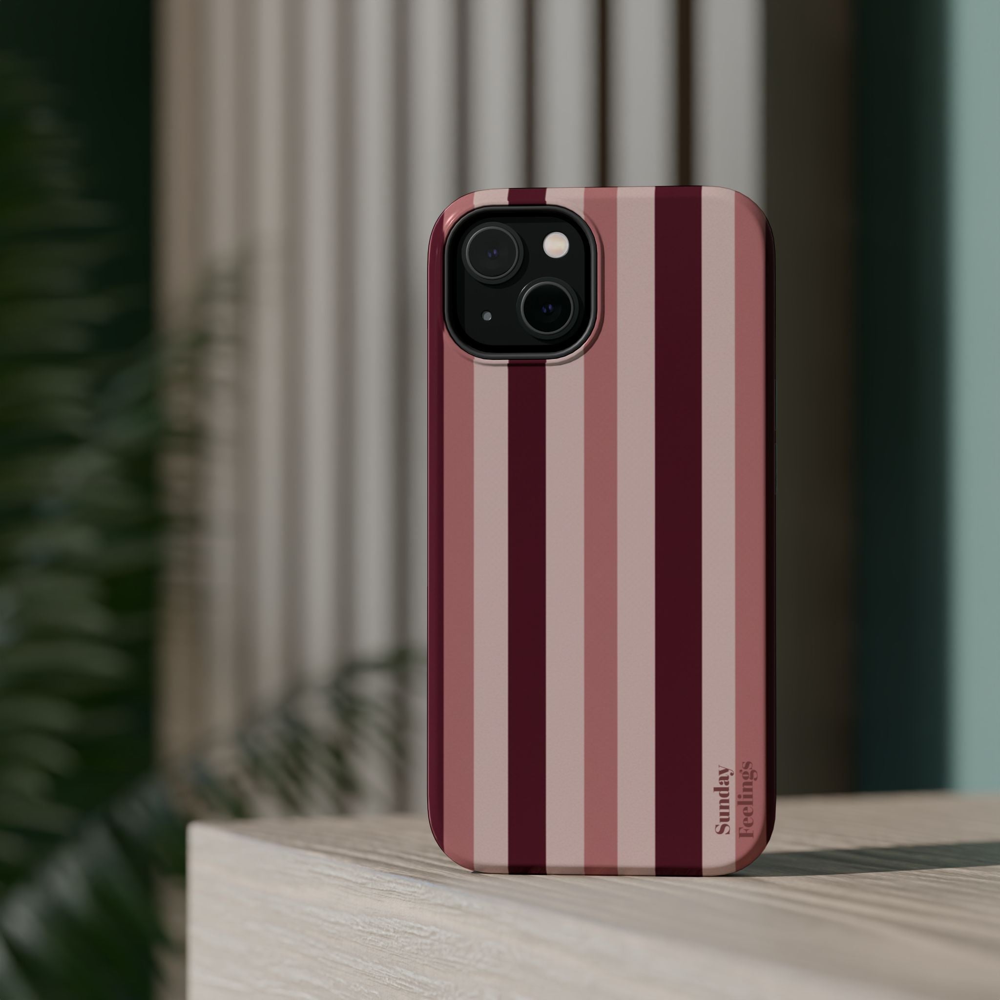 Burgundy Stripe Phone Case | Magnetic Impact-Resistant Case