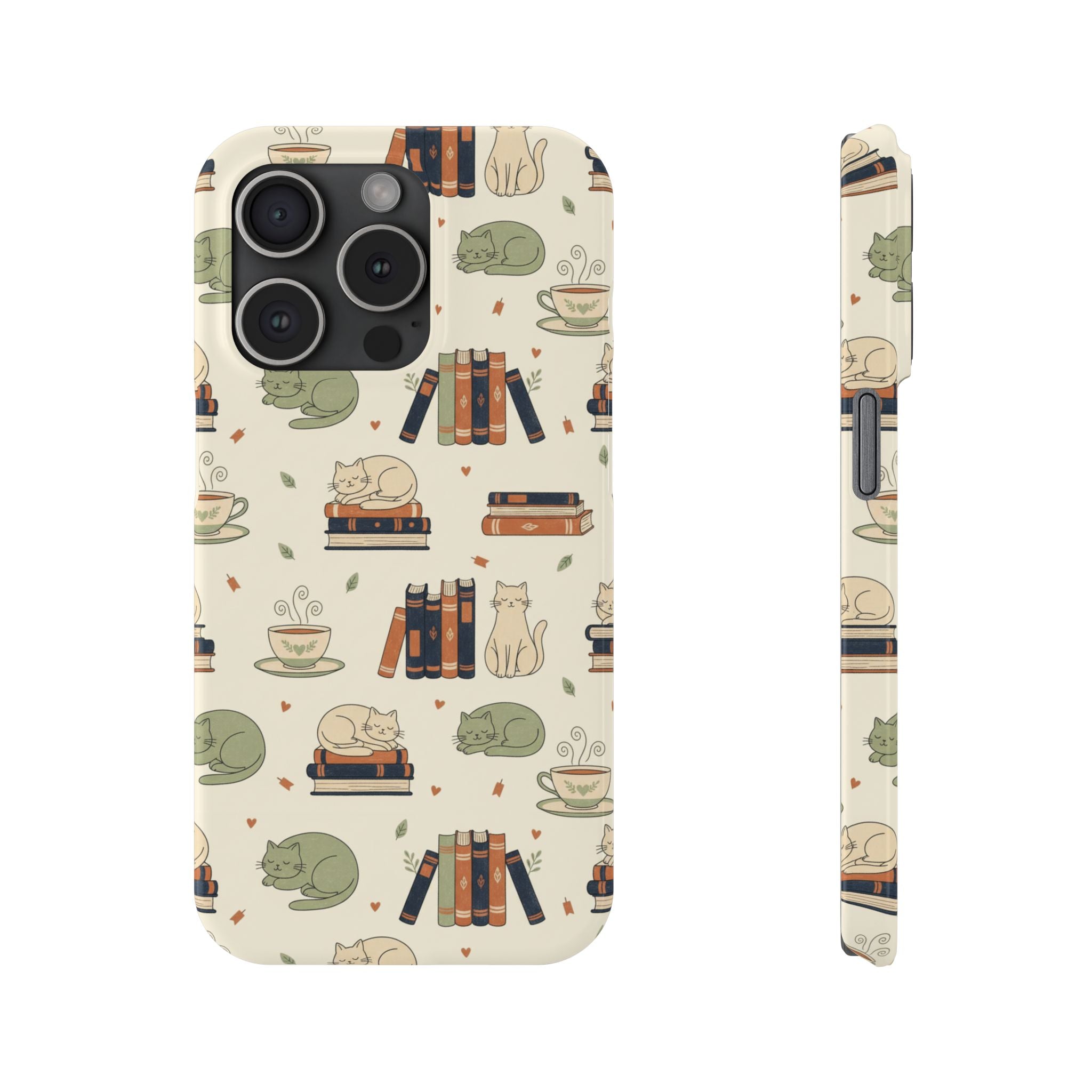 Cozy Cats Phone Case | Books, Tea, Sleeping Kittens